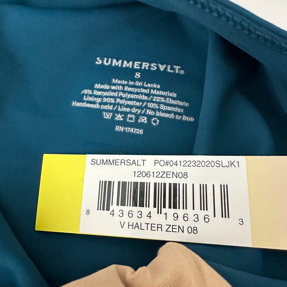 NWT Summersalt V Halter Zen One Piece Swimsuit Teal Blue Open Back Size 8 - Picture 9 of 11